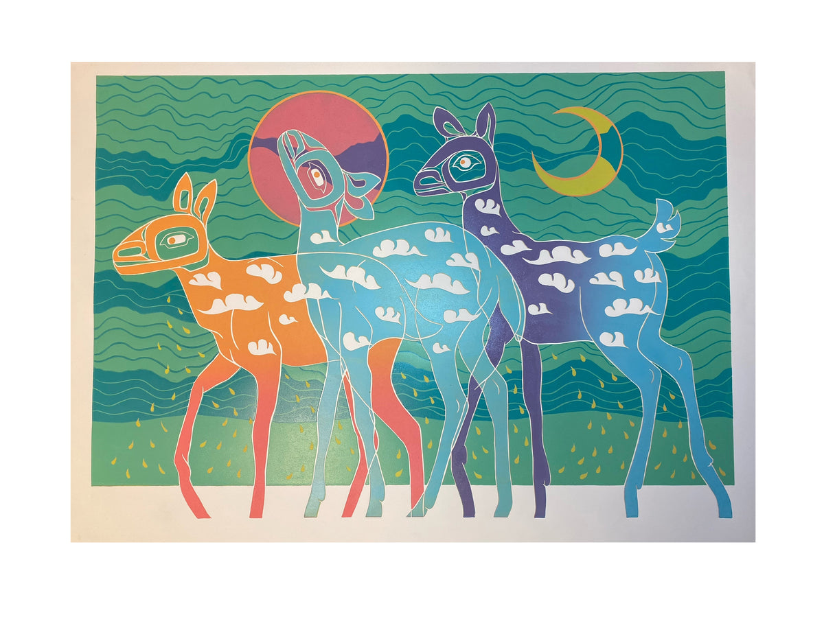 Aasgutuyík G̱uwakaan (Tlingit for Deer in Rainforest) Wood Block