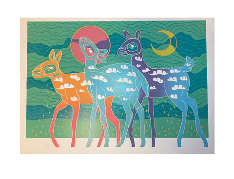Aasgutuyík G̱uwakaan (Tlingit for Deer in Rainforest) Wood Block Print