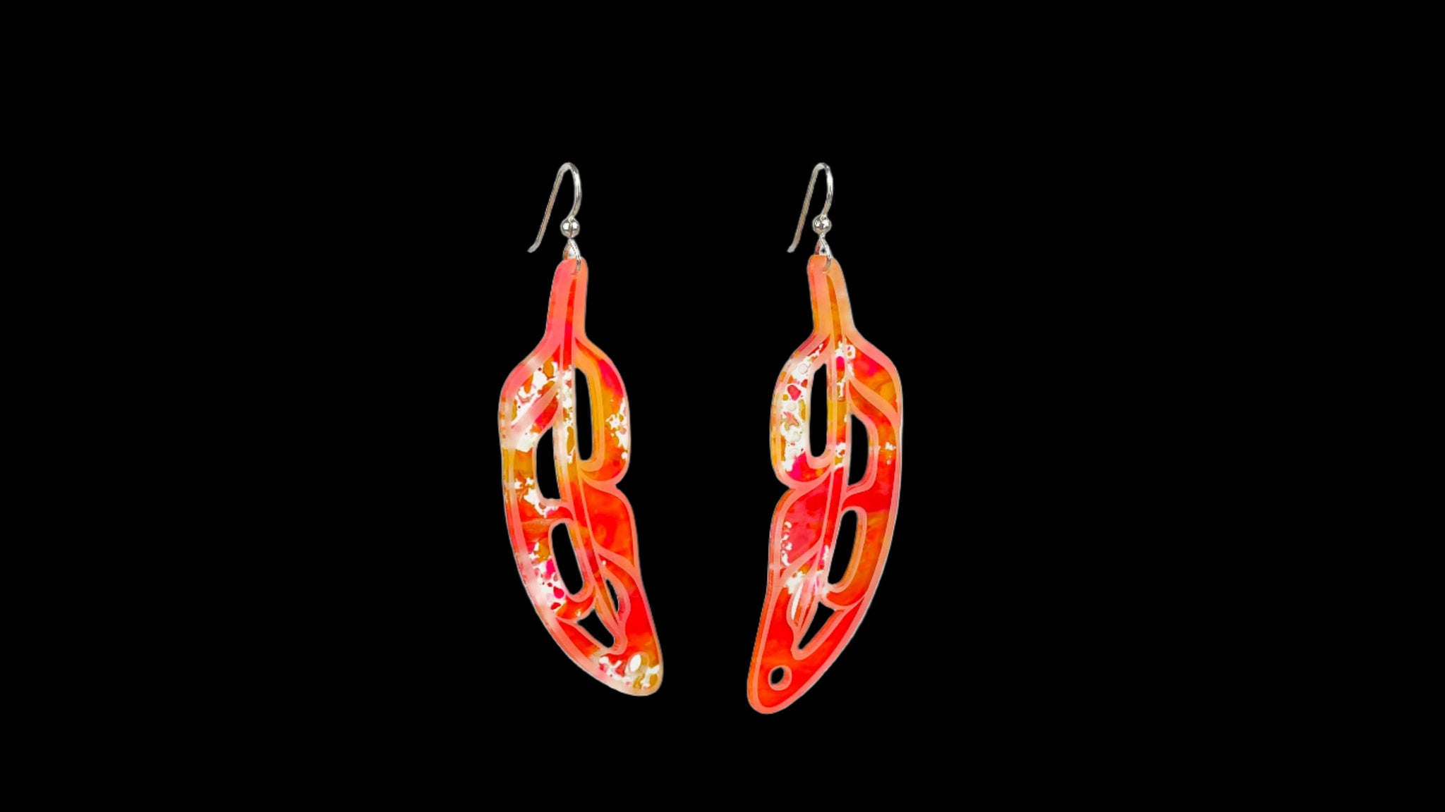 Hand Painted Feathers (Splatter Salmon Berry) Earrings