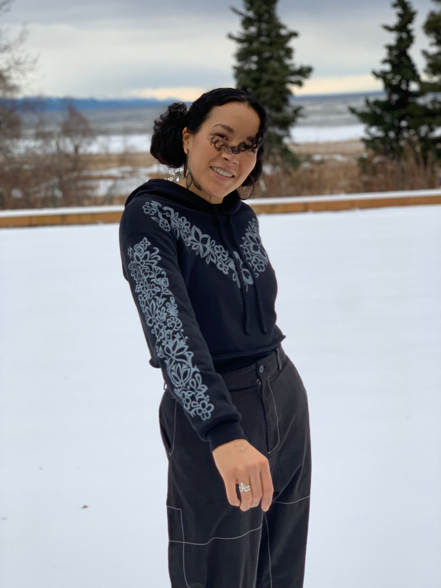 Floral Cropped Hoody Sweatshirt (Printed in Alaska) – Trickster