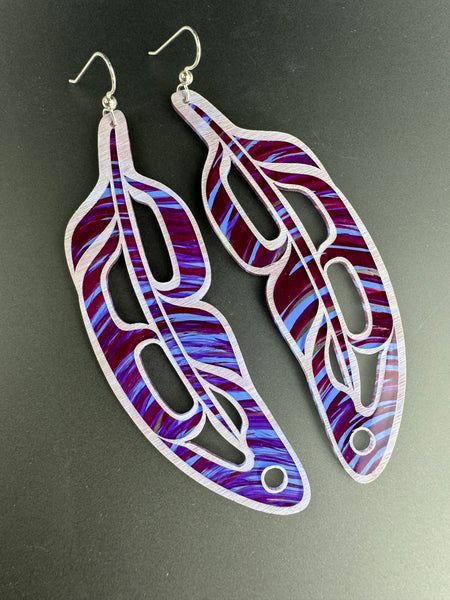 Hand Painted Feathers (Waves Blueberry) Earrings