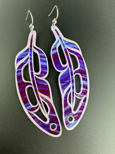 Hand Painted Feathers (Waves Blueberry) Earrings