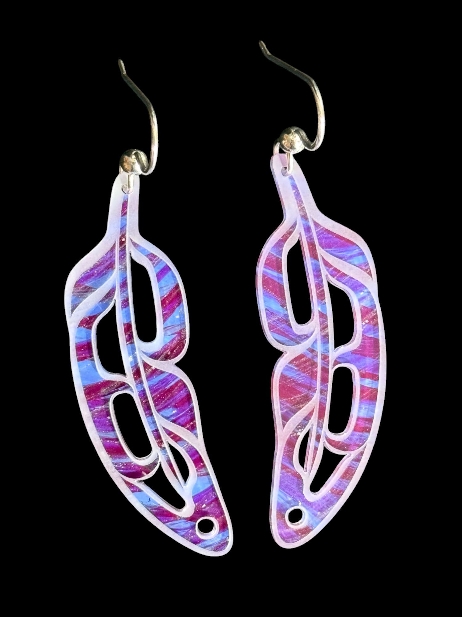 Hand Painted Feathers (Waves Blueberry) Earrings