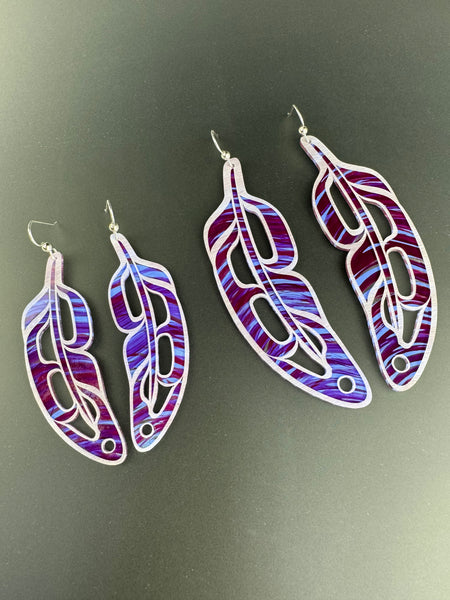 Hand Painted Feathers (Waves Blueberry) Earrings