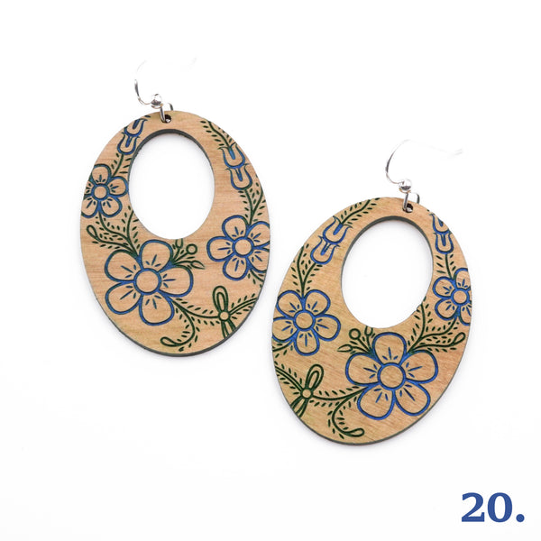 Hand Painted Alderwood Earrings with Argentium® Silver Ear Wire