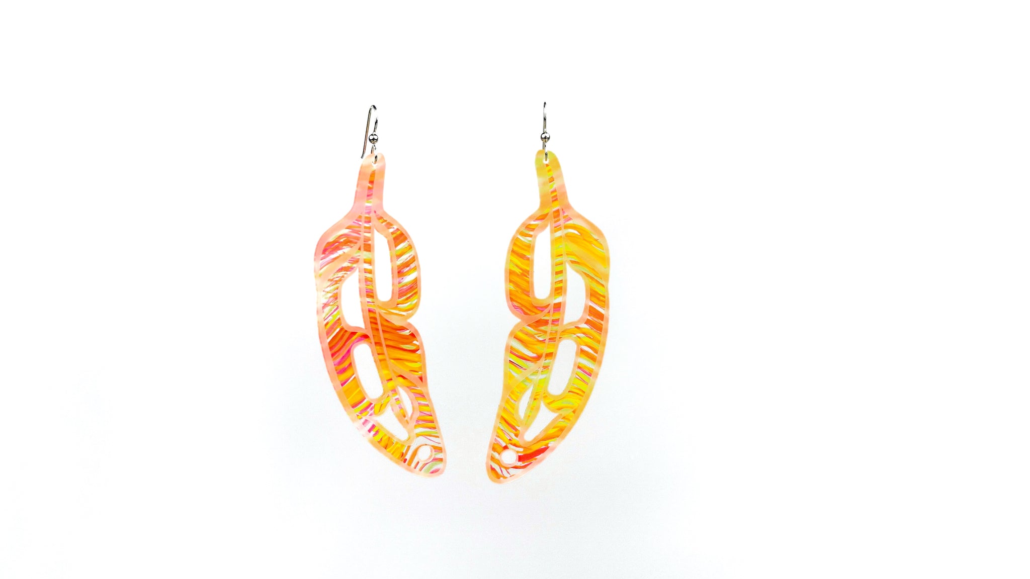 Hand Painted Feathers (Waves Salmonberry) Earrings