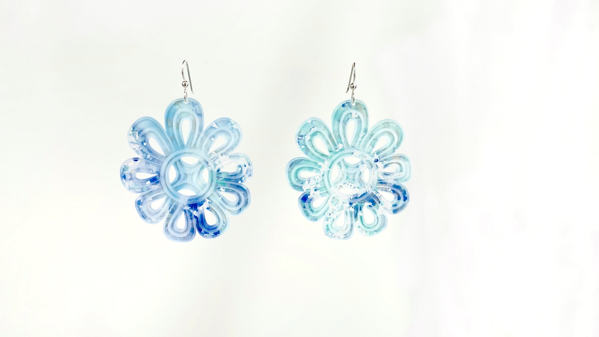Hand Painted Flowers (Splatter Turquoise) Earrings