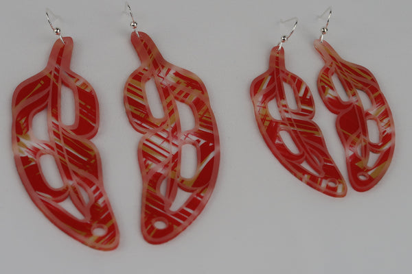 Hand Painted Feathers (Woven Red/Gold) Earrings