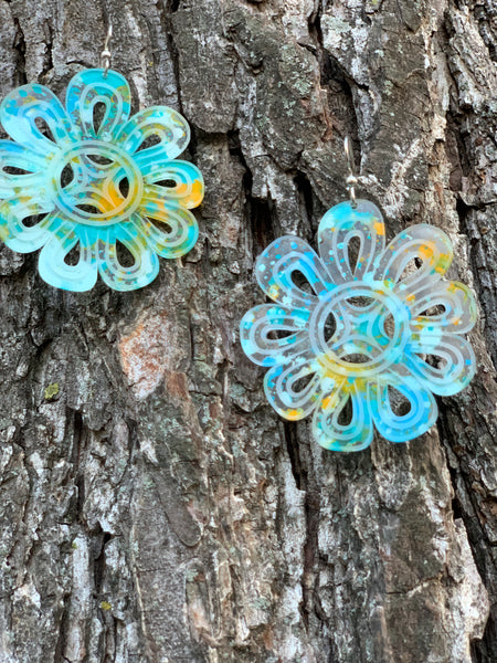 Hand Painted Flowers (Splatter Spruce) Earrings