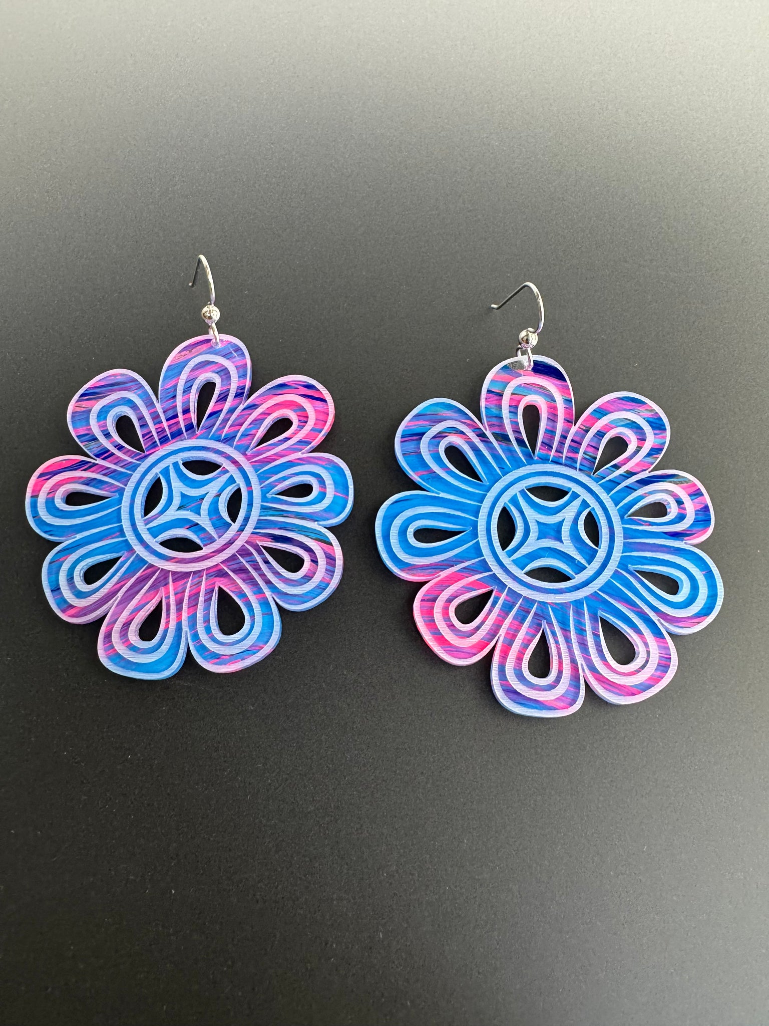 Hand Painted Flowers (Waves Triple Berry) Earrings