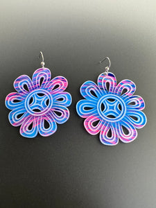 Hand Painted Flowers (Waves Triple Berry) Earrings