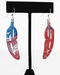Blush N Blue Feather Earrings (Hand Painted Wave)