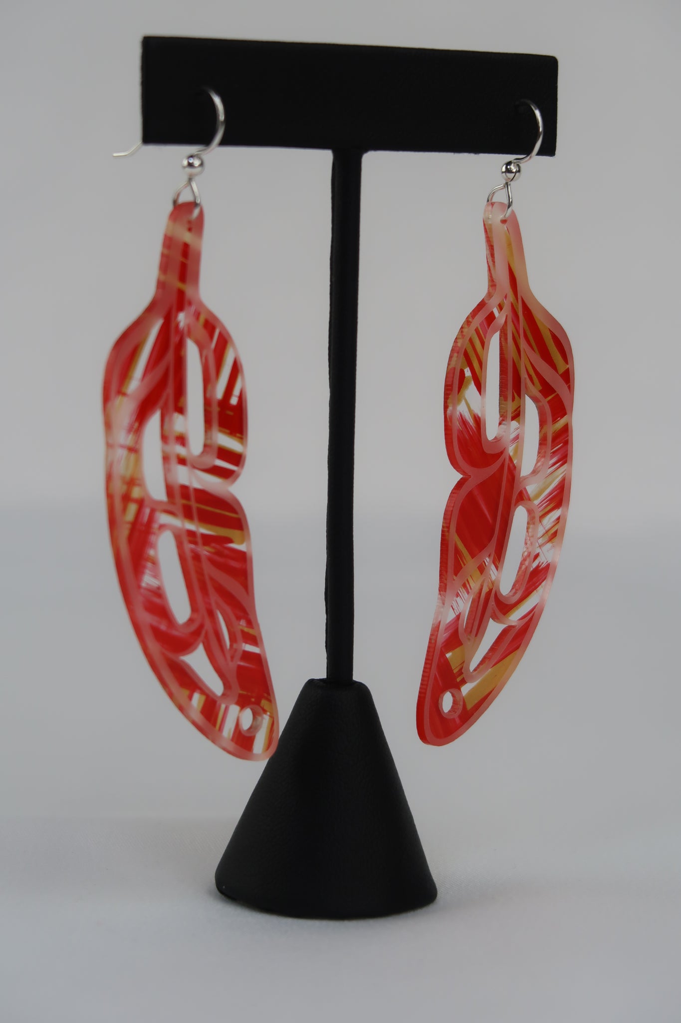 Salmonberry Feather Earrings (Hand Painted Woven)