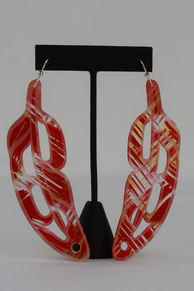 Hand Painted Feathers (Woven Red/Gold) Earrings