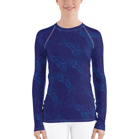 Women's Salmon Tessellation Long Sleeve Athletic Top (Rash Guard)